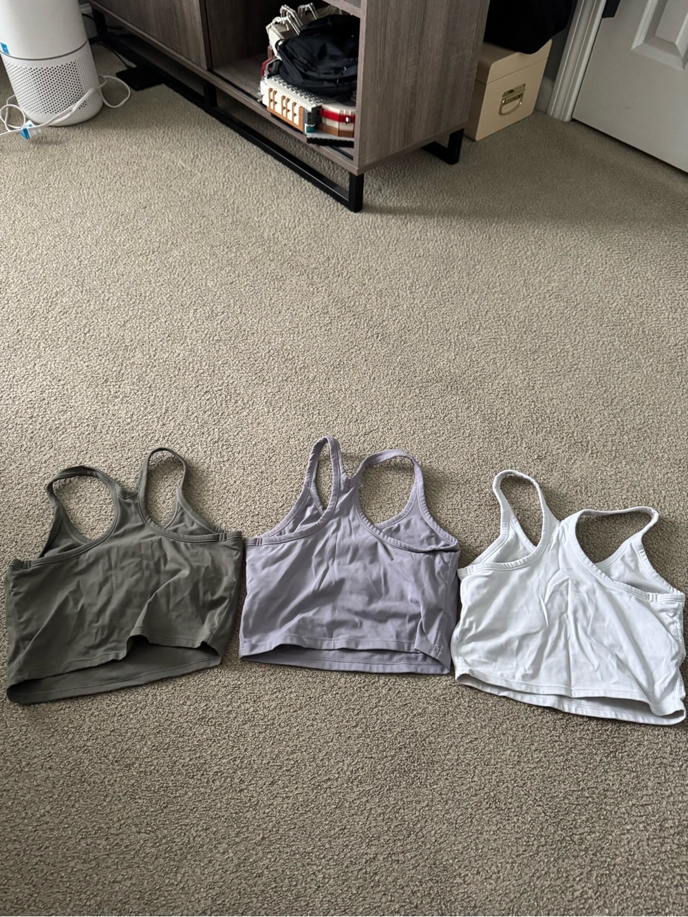 Set of 3 Racerback Crop Tanks - Olive, Grey & White